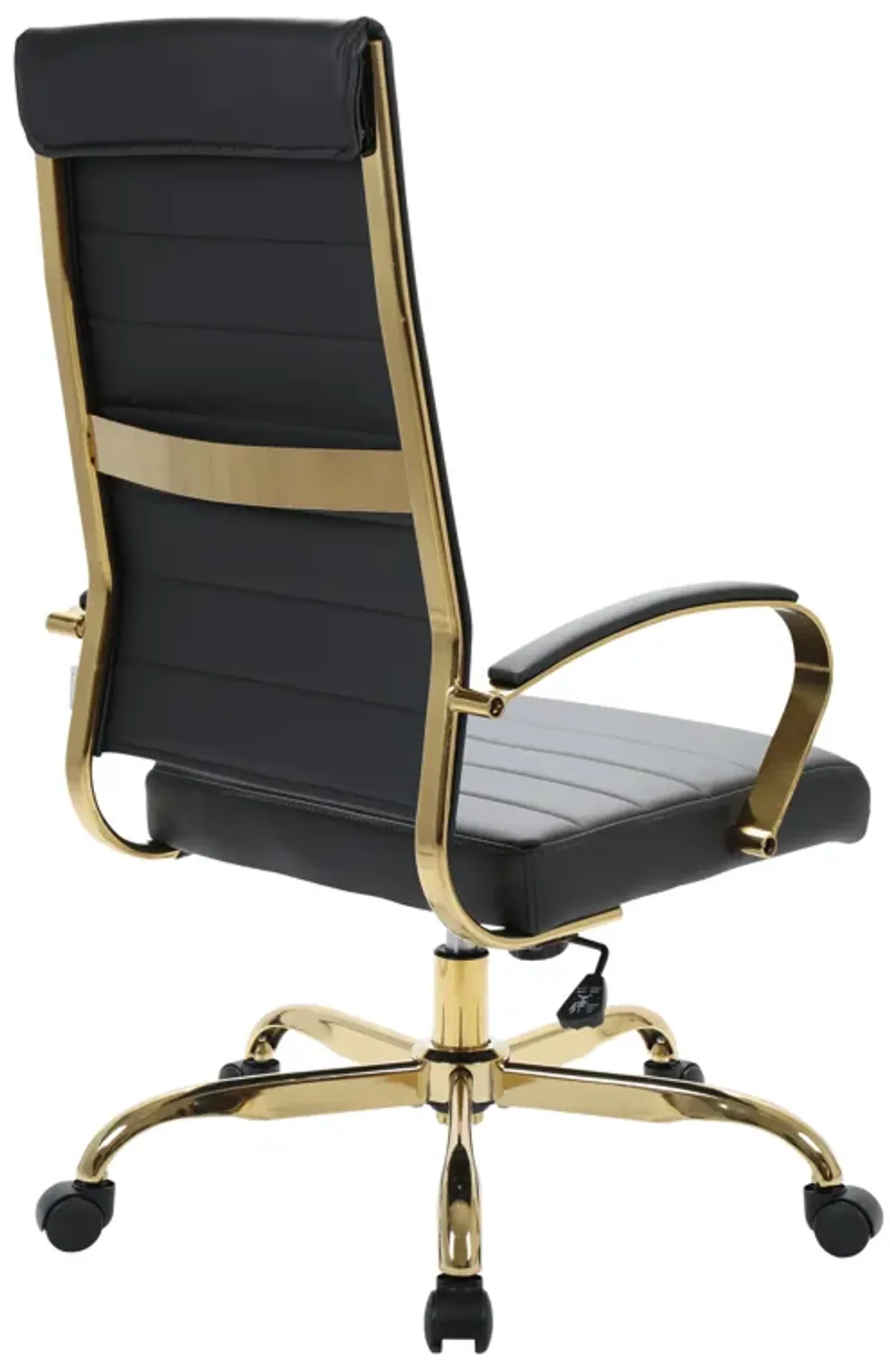 LeisureMod Benmar High-Back Leather Office Chair With Gold Frame in Brown