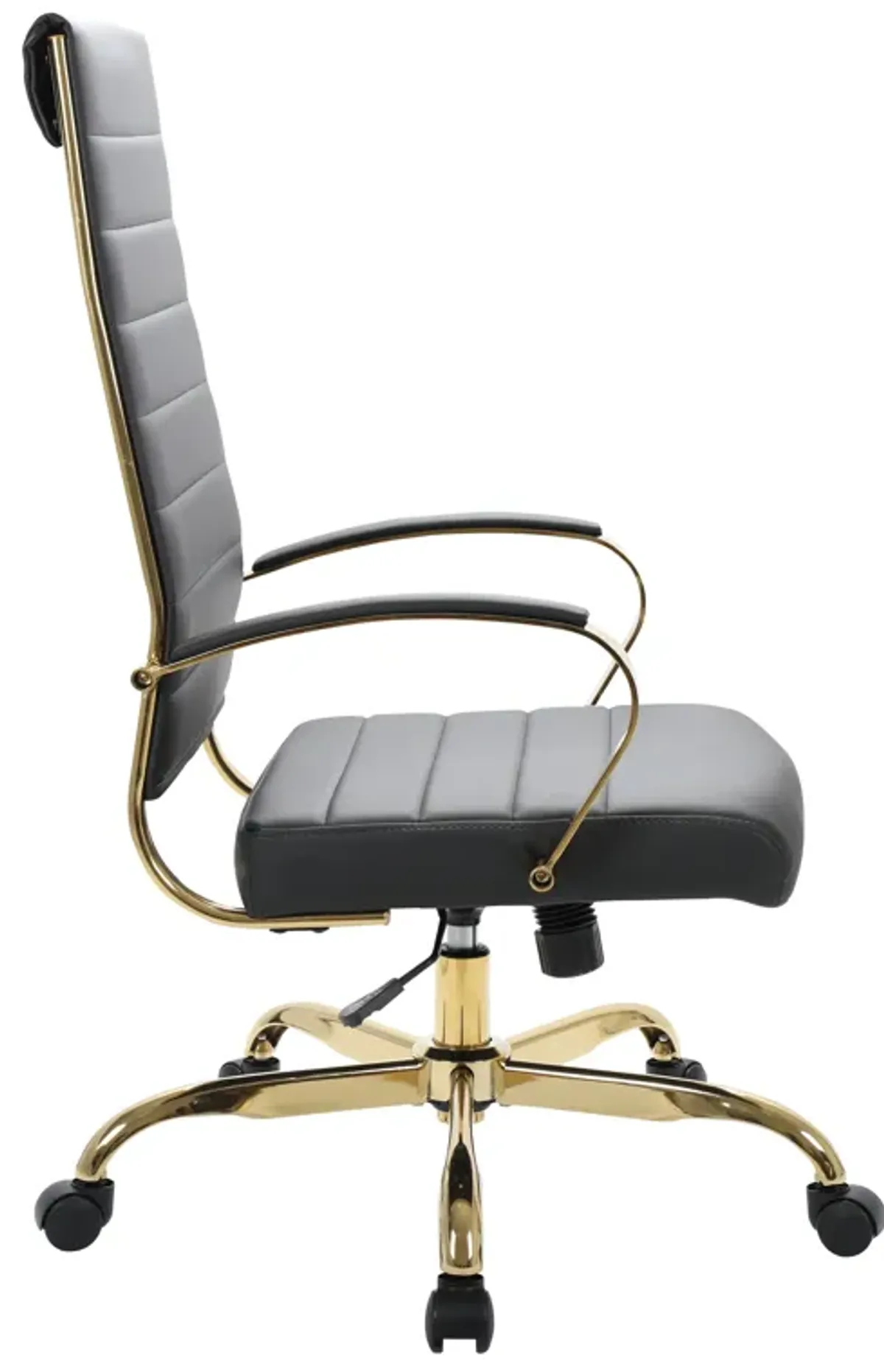 LeisureMod Benmar High-Back Leather Office Chair With Gold Frame in Brown