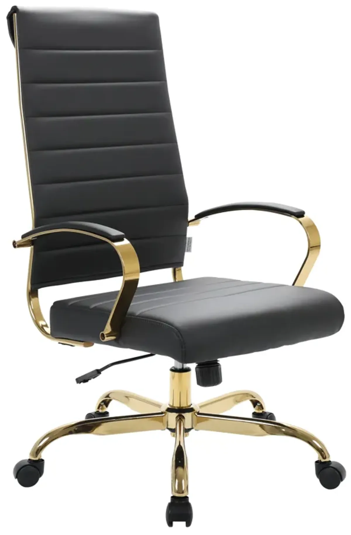 LeisureMod Benmar High-Back Leather Office Chair With Gold Frame in Brown