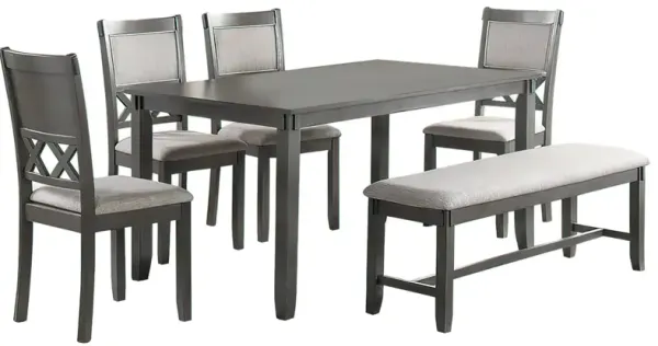 Natali 6 Piece Dining Set with Table, 4 Chairs and Bench, Foam Filled, Gray - Benzara