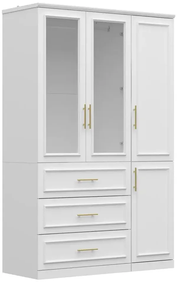 FUFU&GAGA White Wardrobe with 4 Doors, 3 Drawers, 2 Hanging Rods, and Adjustable Shelves – Stylish and Functional Bedroom Storage Solution (47.4" W x 19.3" D x 74.8" H),White
