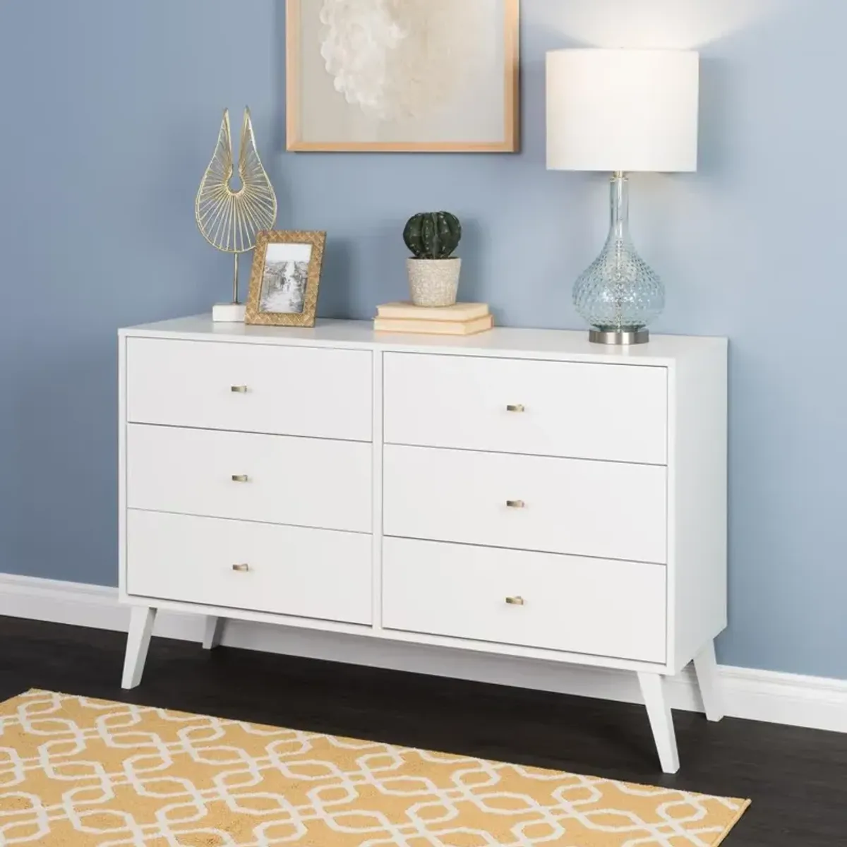 Prepac Milo Mid Century Modern  6-drawer Dresser, White