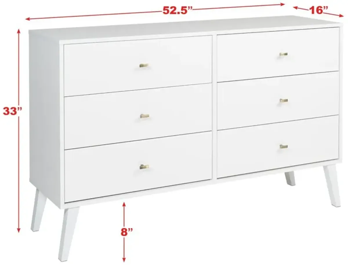 Prepac Milo Mid Century Modern  6-drawer Dresser, White