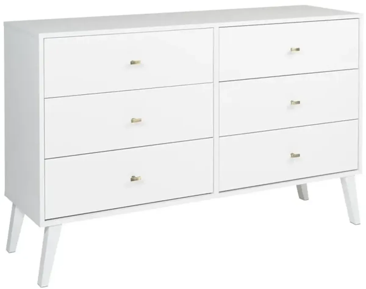 Prepac Milo Mid Century Modern  6-drawer Dresser, White