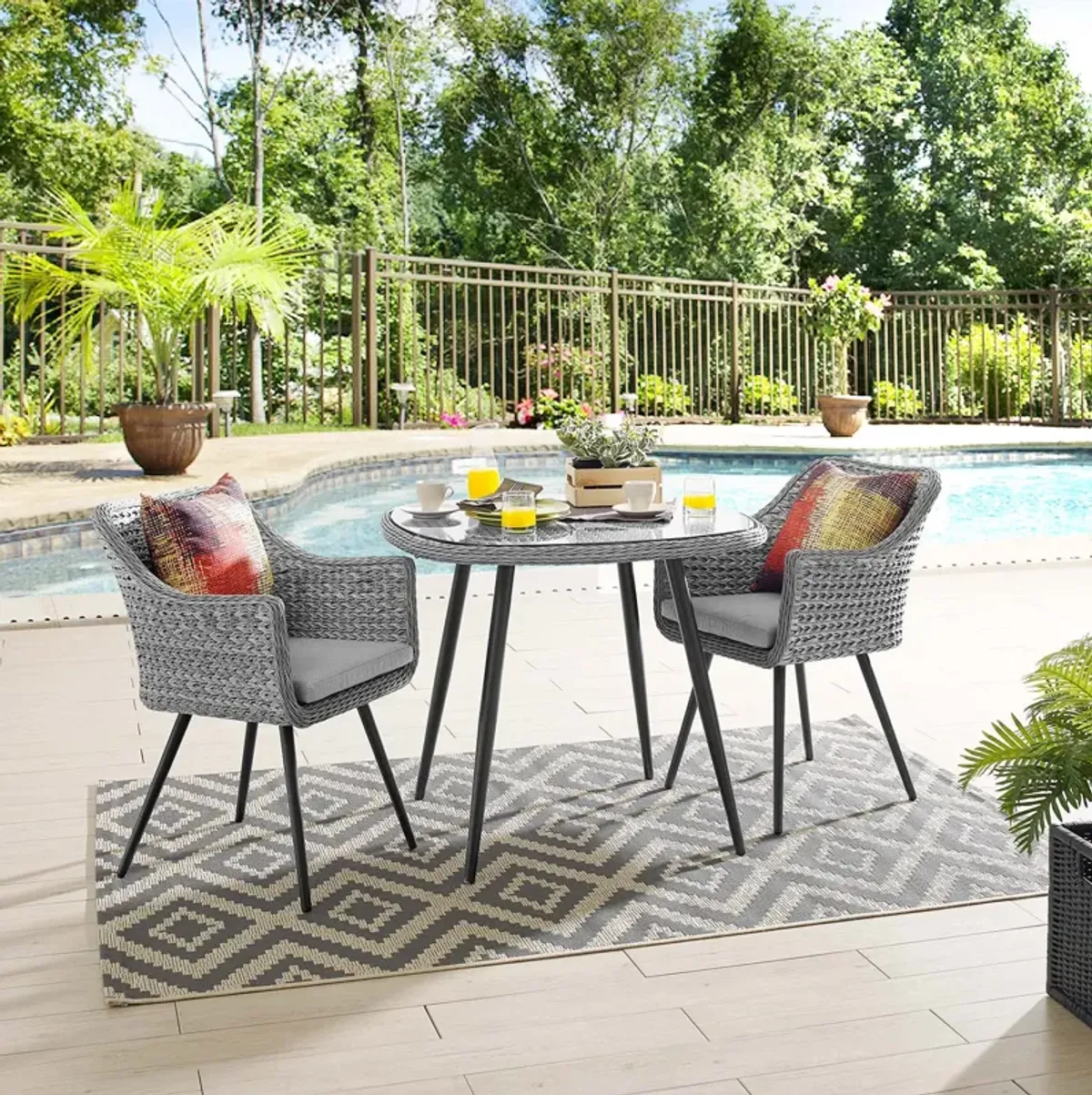 Endeavor 3 Piece Outdoor Patio Wicker Rattan Dining Set - Gray Gray