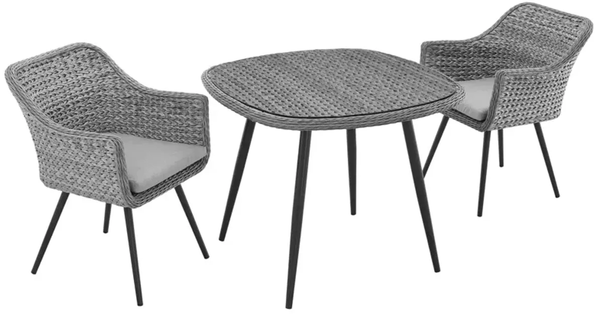 Endeavor 3 Piece Outdoor Patio Wicker Rattan Dining Set - Gray Gray