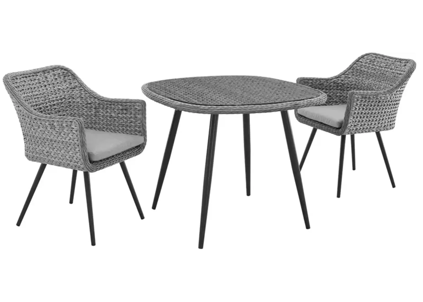 Endeavor 3 Piece Outdoor Patio Wicker Rattan Dining Set - Gray Gray