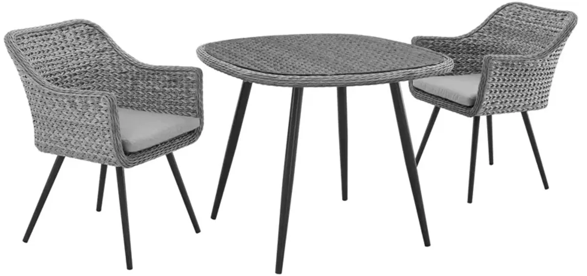 Endeavor 3 Piece Outdoor Patio Wicker Rattan Dining Set - Gray Gray