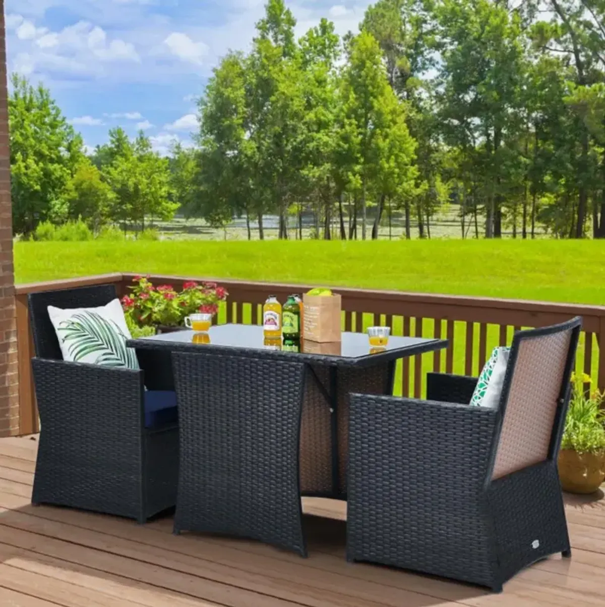 Hivvago 3 Pieces Patio Rattan Furniture Set with Cushion and Sofa Armrest