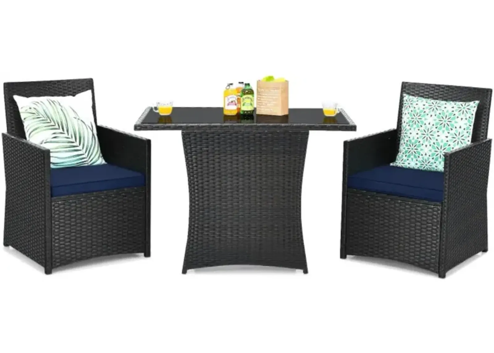 Hivvago 3 Pieces Patio Rattan Furniture Set with Cushion and Sofa Armrest