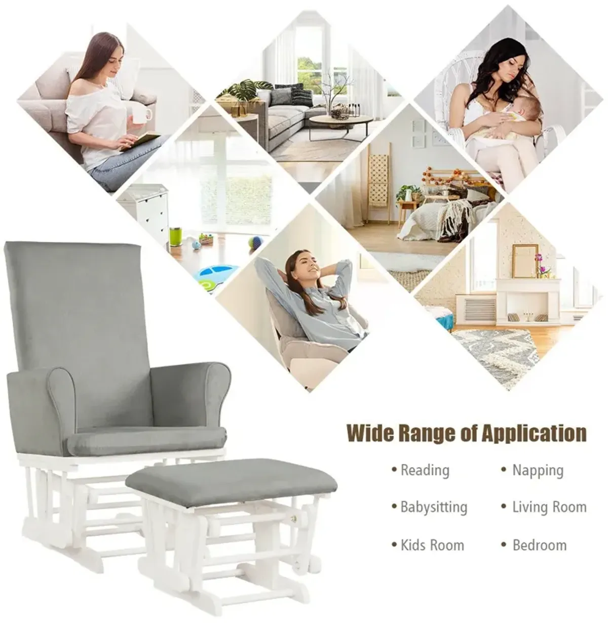 Baby Nursery Relax Rocker Rocking Chair Glider and Ottoman Cushion Set