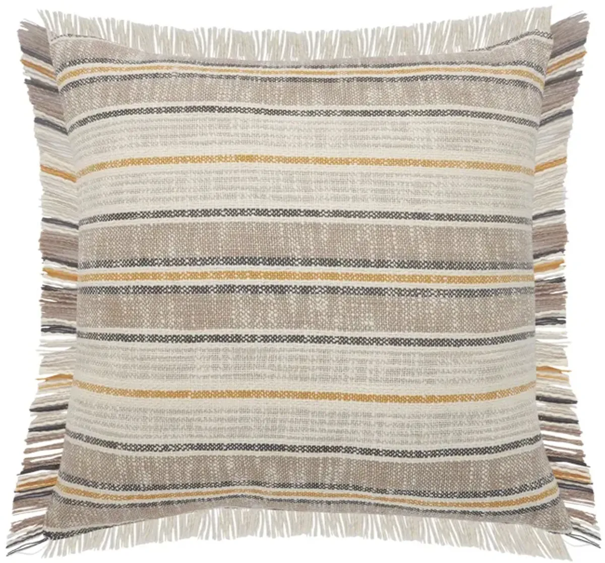 20" Taupe Brown and Yellow Striped Square Throw Pillow
