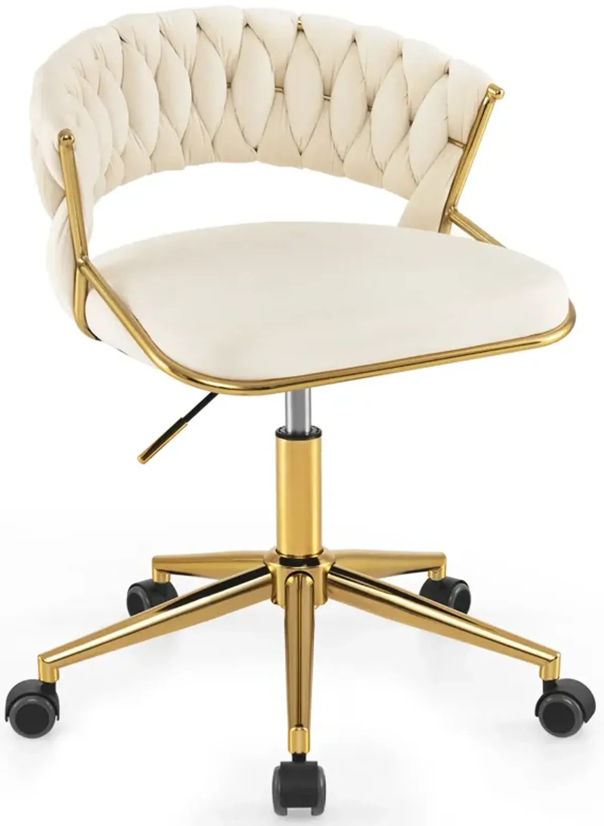 Height Adjustable Swivel Upholstered Desk Computer Chair with Hand-woven Back-Beige