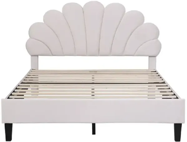 Upholstered Platform Bed with Flower Pattern Velvet Headboard