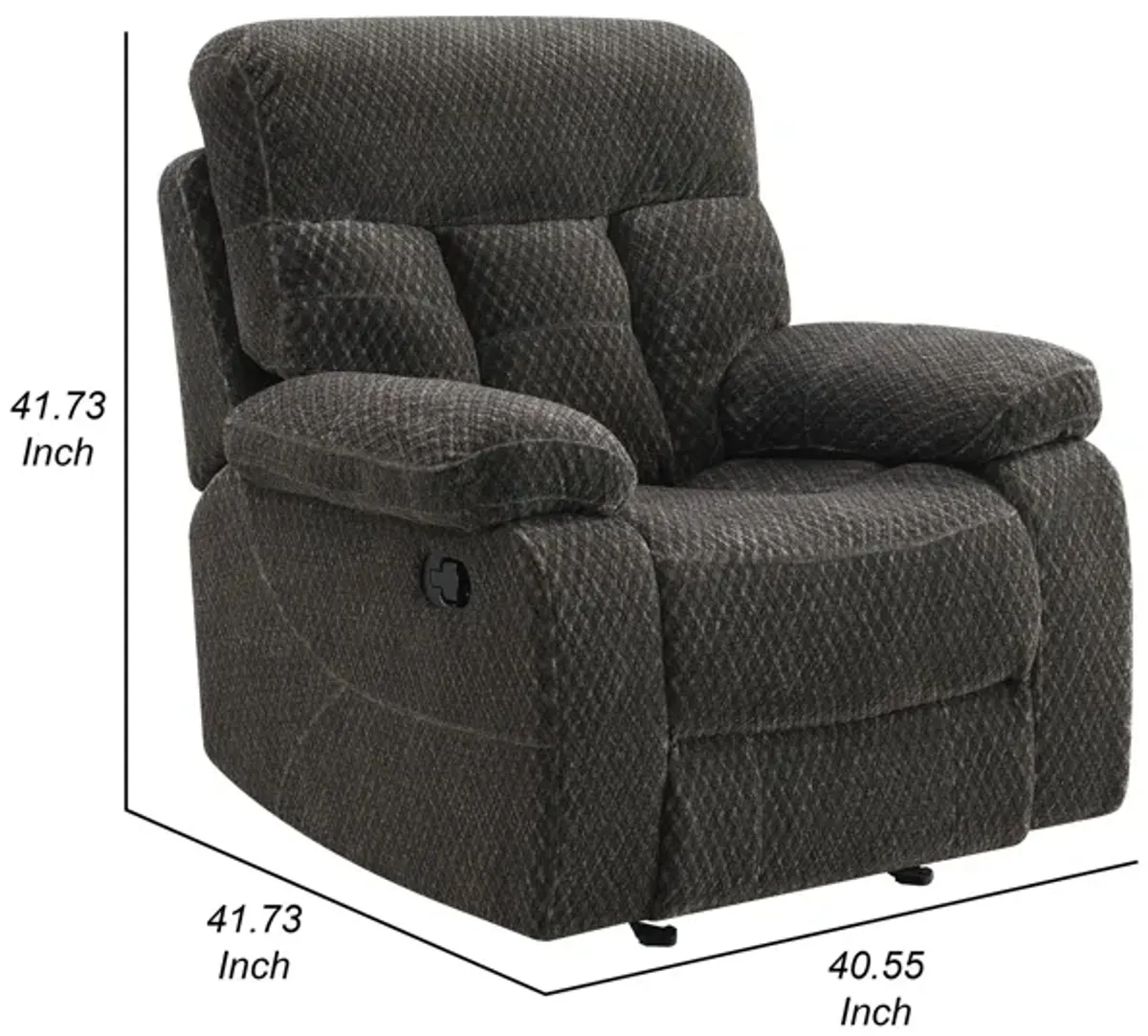 Charl 41 Inch Glider Recliner Armchair, Plush Tufted Backrests, Charcoal - Benzara