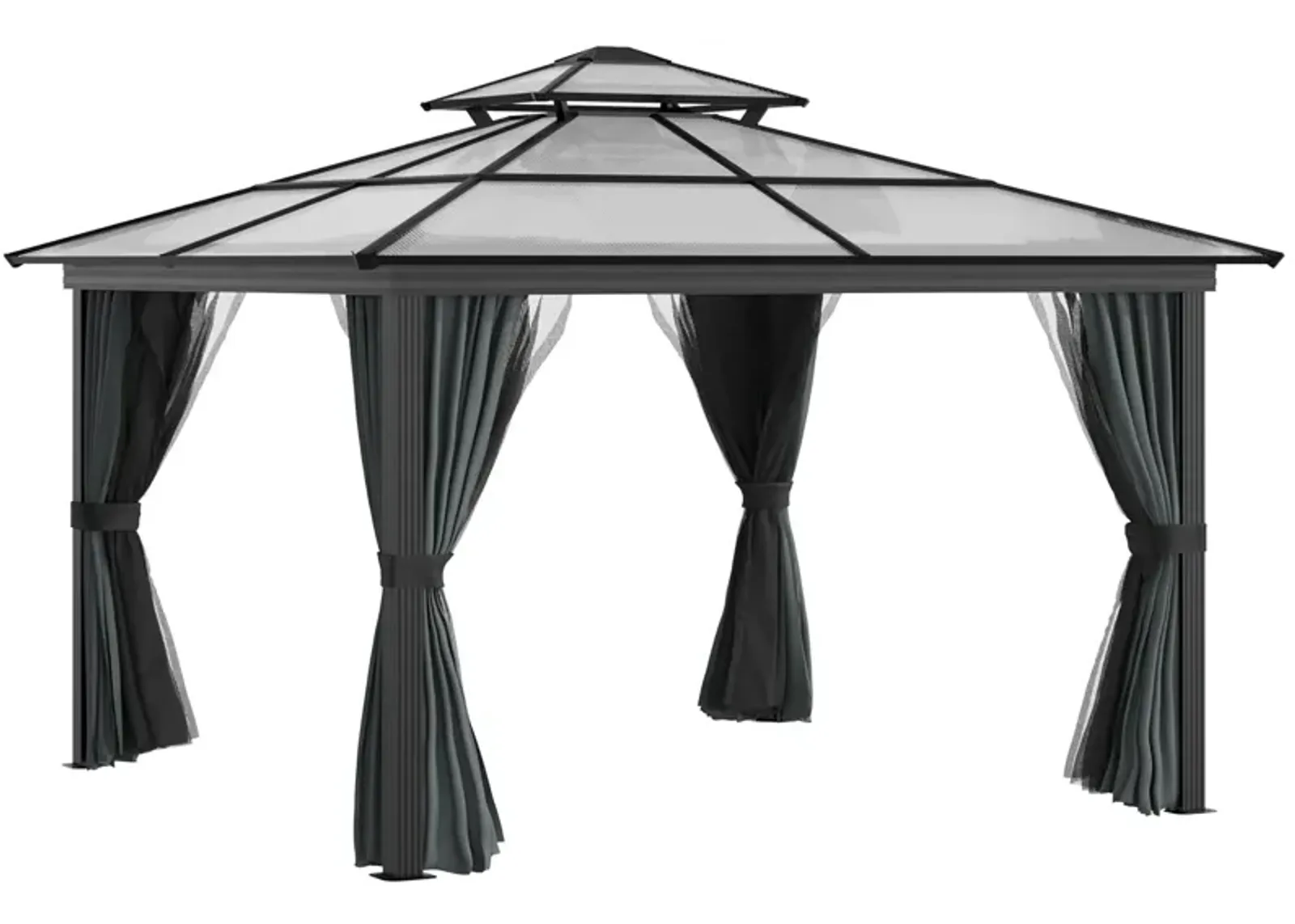 Black Backyard Retreat: 10x10 Aluminum Hardtop Gazebo with Curtains