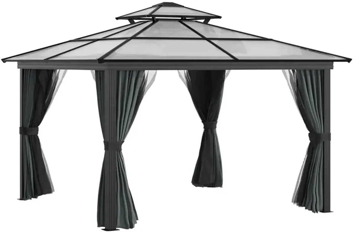 Black Backyard Retreat: 10x10 Aluminum Hardtop Gazebo with Curtains