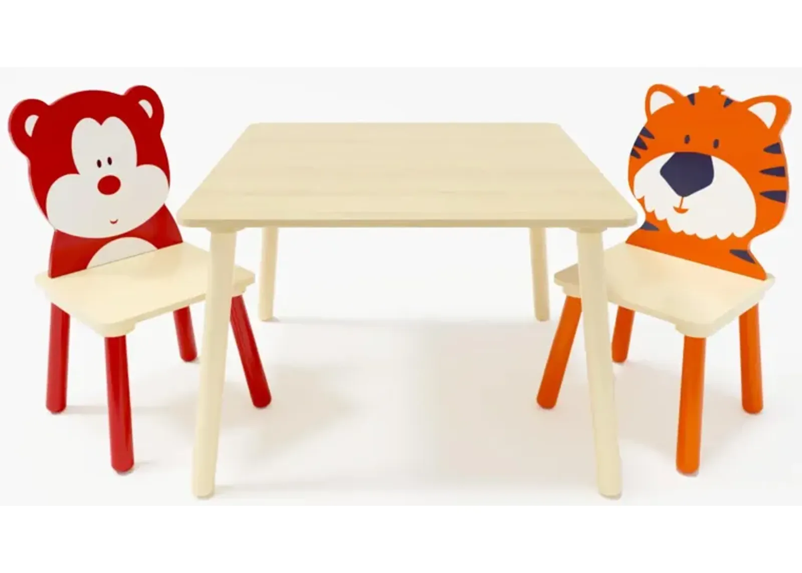 Hivvago Animal Designed Kid's Wooden Table with 2 Chair Set Activity Play Table Set (Bear Tiger)