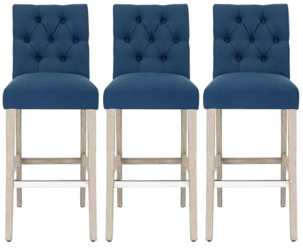 WestinTrends 29" Linen Fabric Tufted Upholstered Bar Stool (Set of 3), Antique Grey