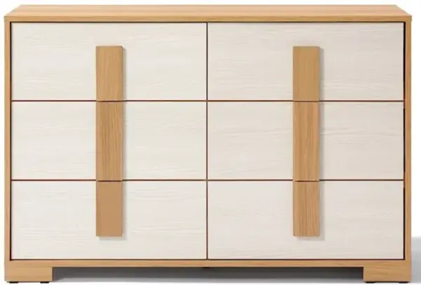LuxenHome Natural and White 47.2-Inch Wide 6-Drawer Dresser