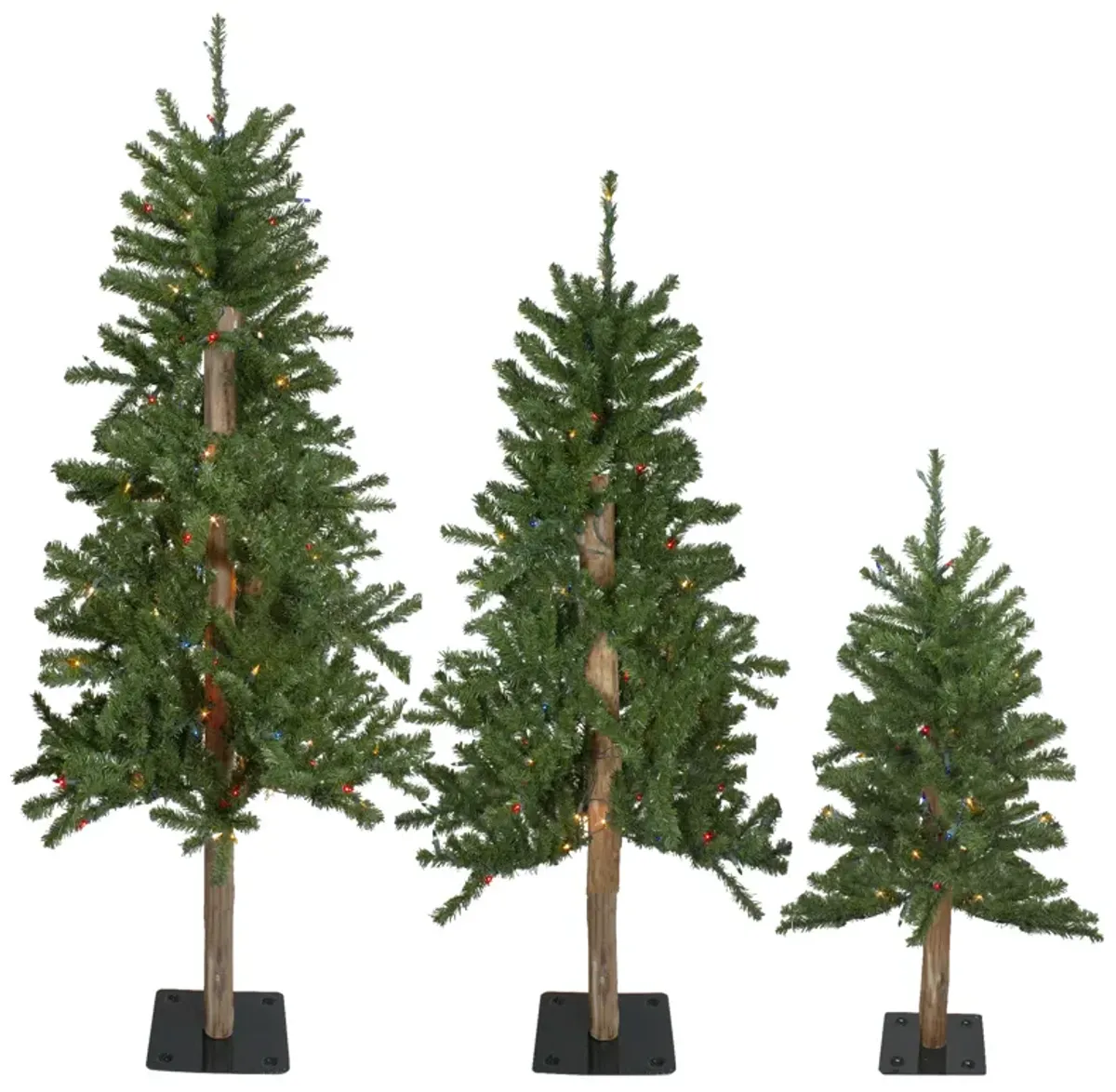 Set of 3 Pre-Lit Slim Alpine Artificial Christmas Trees 5' - Multicolor Lights