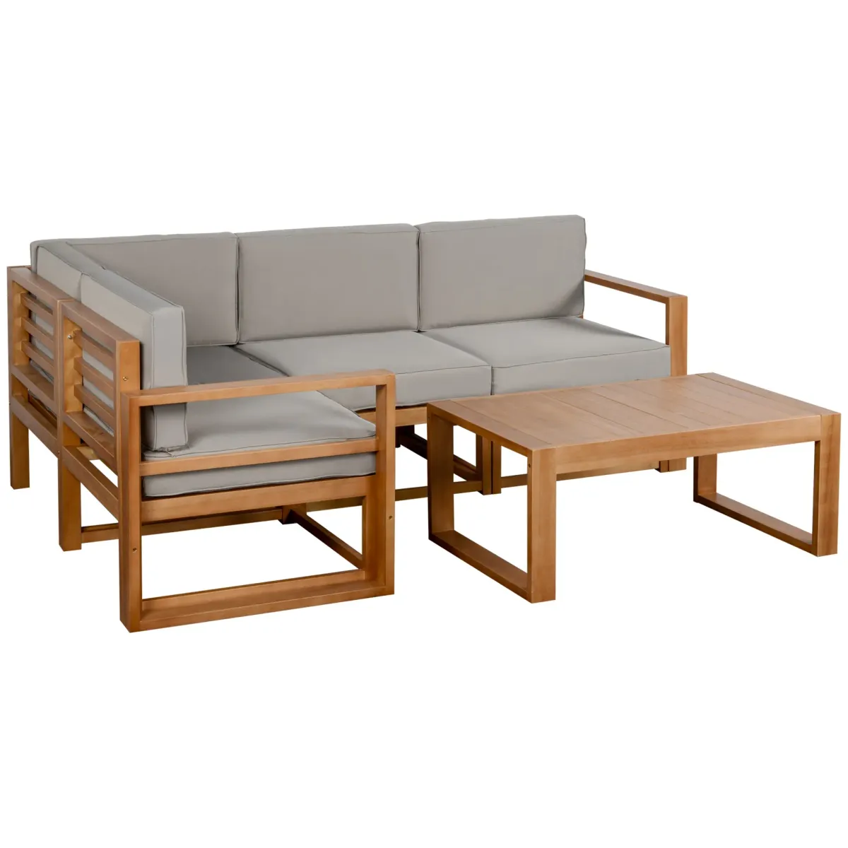 Grey Garden Conversation: 5-Seater Wood Outdoor Sectional Set