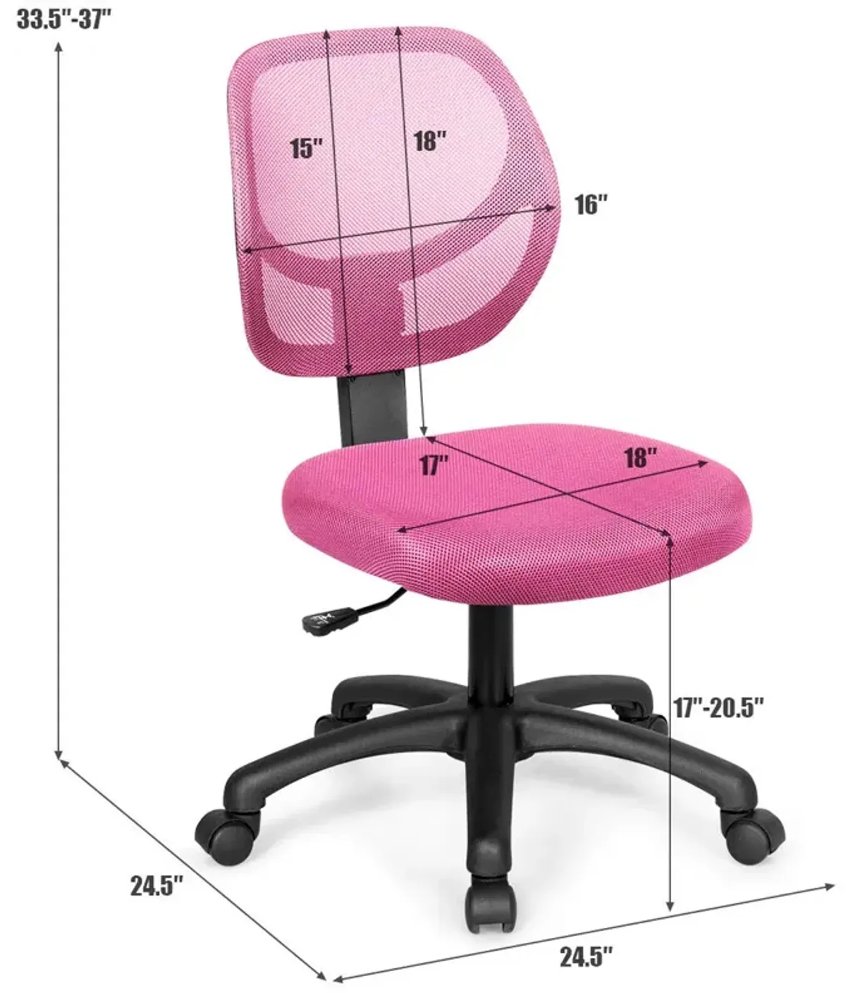 Low-back Computer Task Chair with Adjustable Height and Swivel Casters