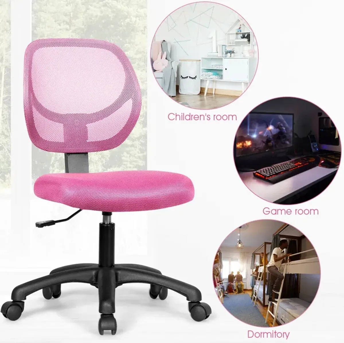 Low-back Computer Task Chair with Adjustable Height and Swivel Casters