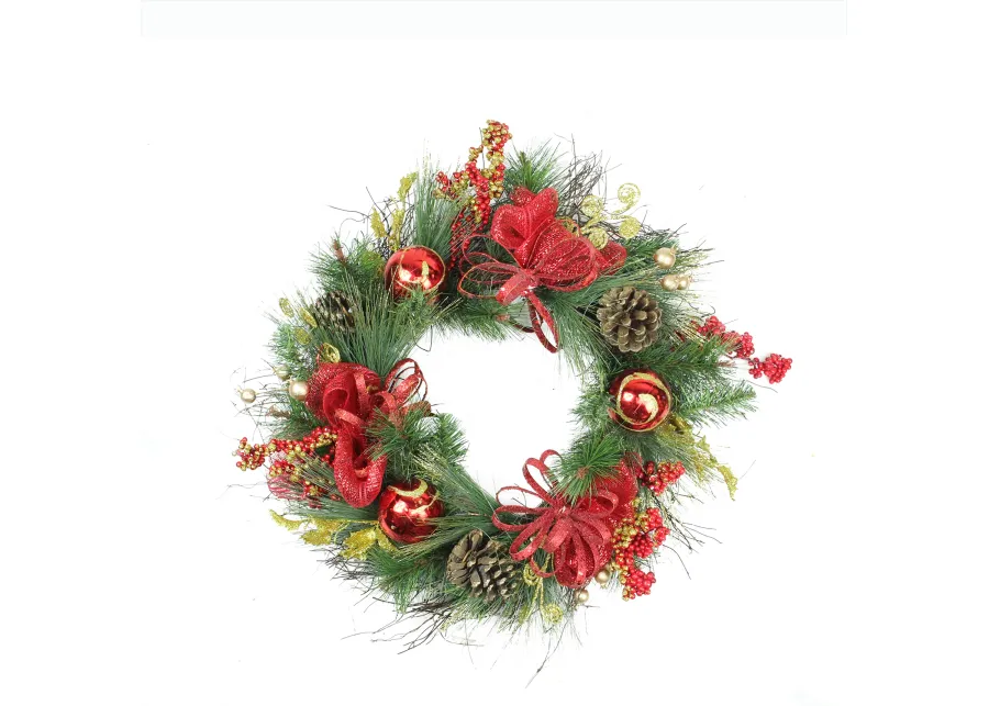 Berries and Ornaments Embellished Artificial Christmas Wreath - 26-Inch  Unlit