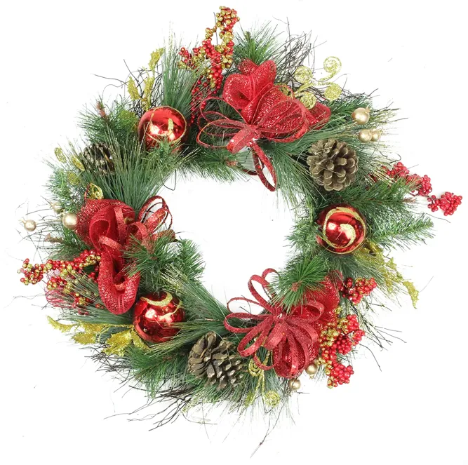 Berries and Ornaments Embellished Artificial Christmas Wreath - 26-Inch  Unlit