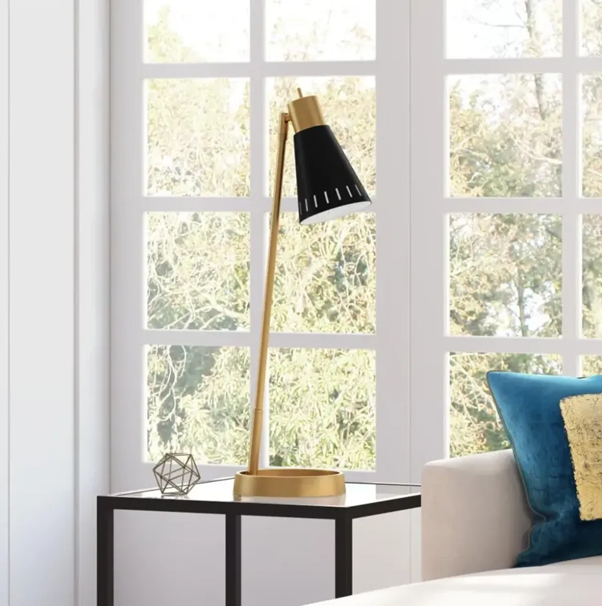 Hivvago 27" Brass Metal Desk Table Lamp With Black Cone Shade