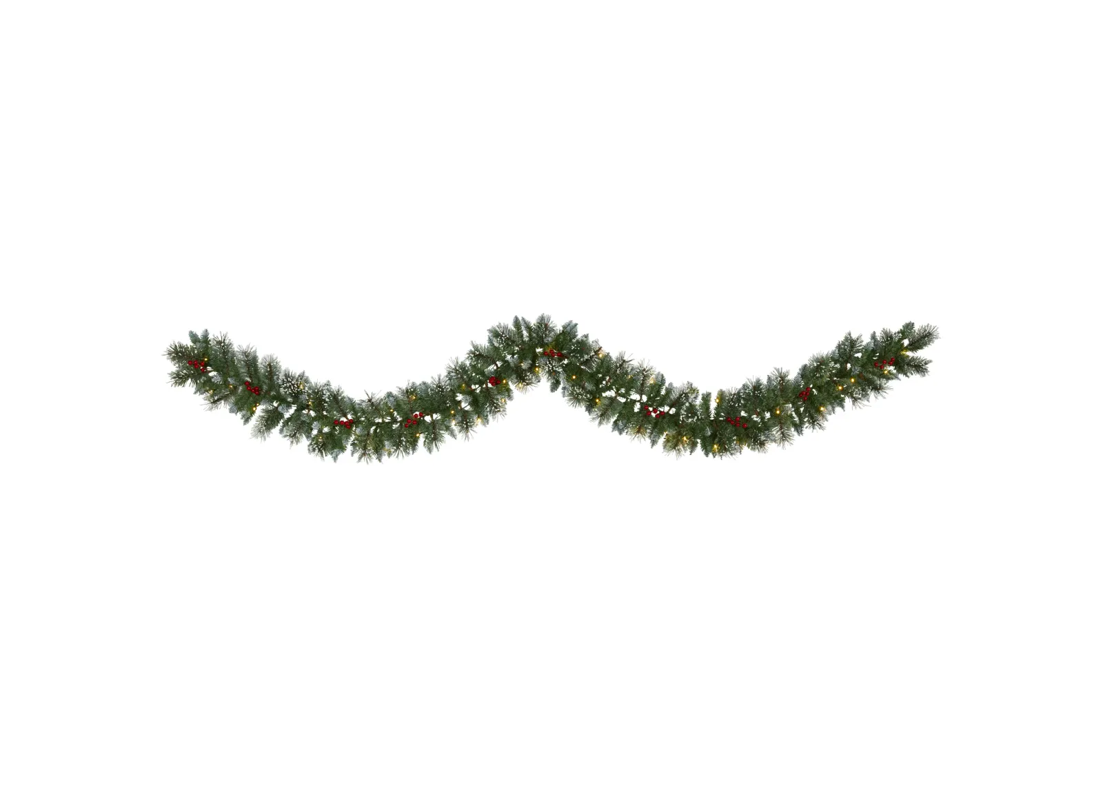 HomPlanti 9" Frosted Swiss Pine Artificial Garland with 50 Clear LED Lights and Berries