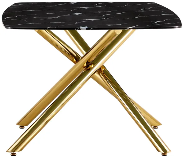 Hivvago 68 Seater Modern Kitchen Dining Table Rectangular Marble Table Top with Single Gold Metal Leg