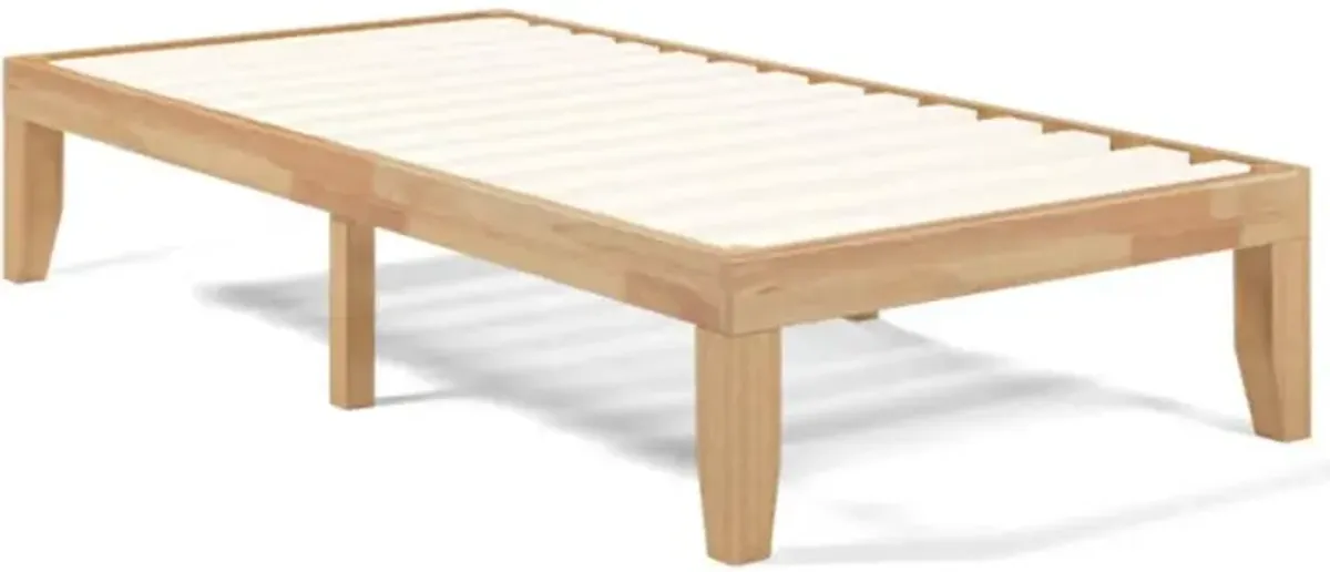 Hivvago 14 Inch Twin Size Rubber Wood Platform Bed Frame with Wood Slat Support