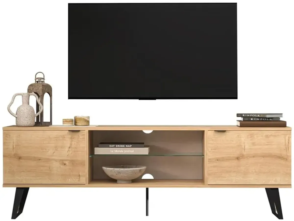 Atelier Mobili Mid Century Modern Door Glass Shelf TV Stand (Oak)