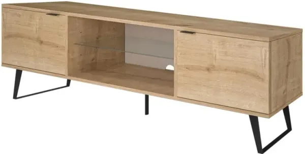 Atelier Mobili Mid Century Modern Door Glass Shelf TV Stand (Oak)