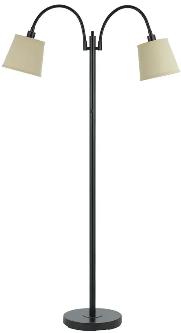 80 Watt Metal Floor Lamp with Dual Gooseneck and Uno Style Shades, Black - Benzara