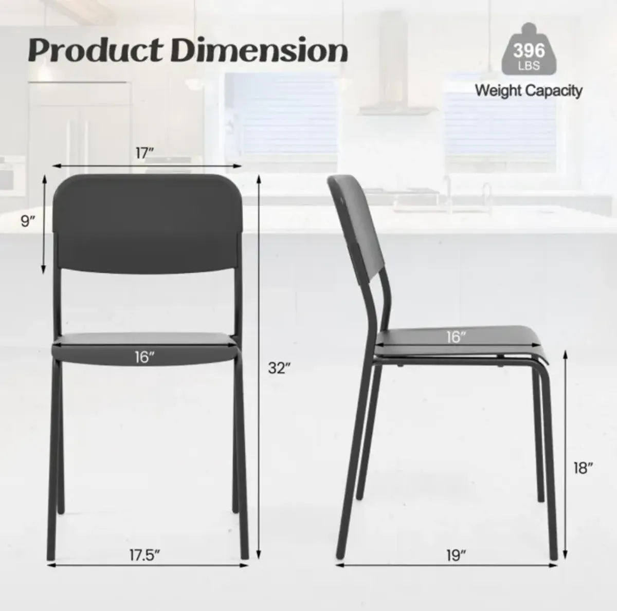 Hivvago Modern Dining Chairs Set of 4 with Tilted Backrest and Sturdy Metal Legs