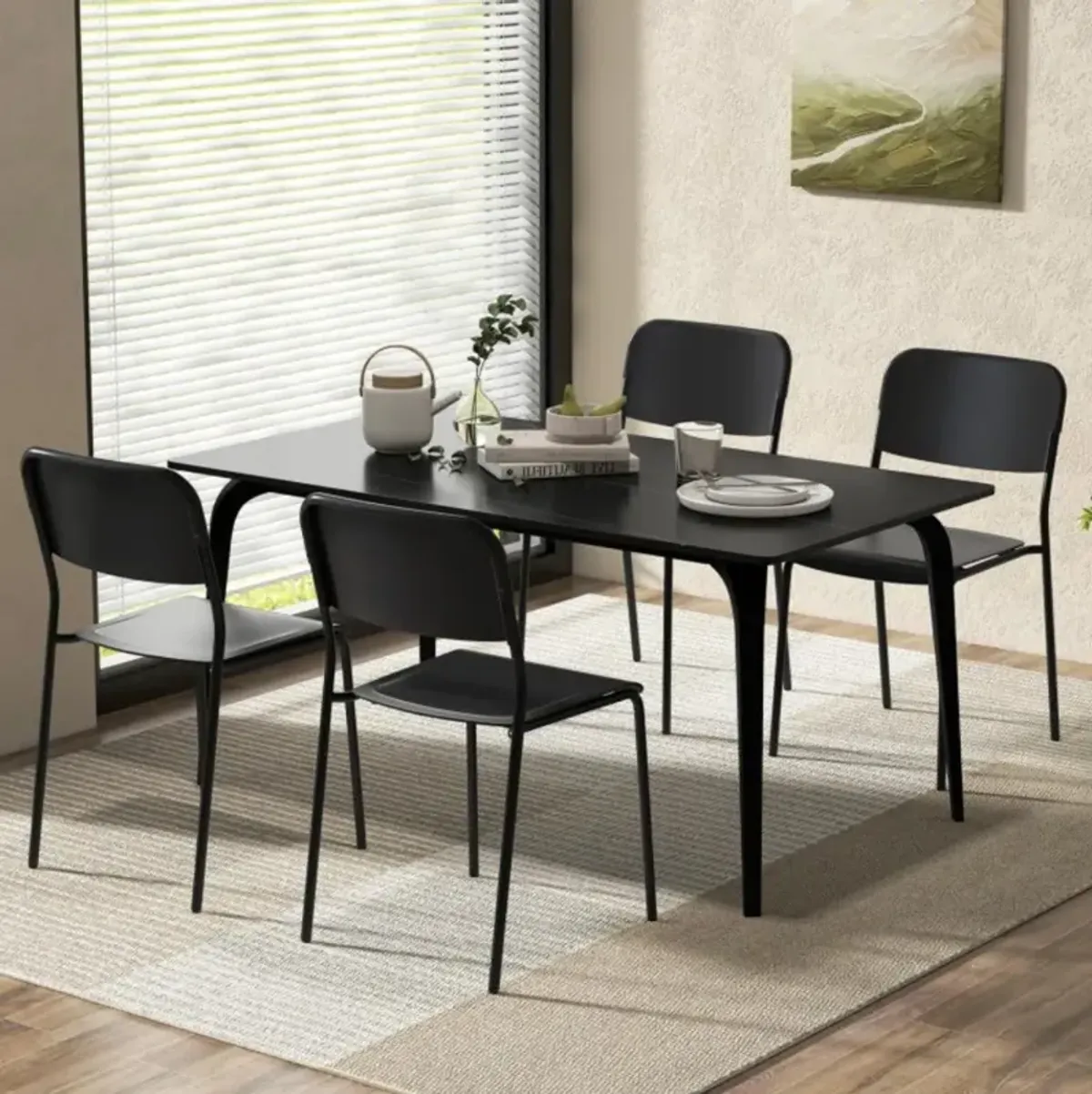 Hivvago Modern Dining Chairs Set of 4 with Tilted Backrest and Sturdy Metal Legs