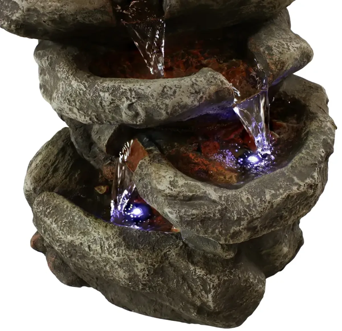 Sunnydaze Stone Falls Polyresin 6-Tier Indoor Fountain with LED - 15 in