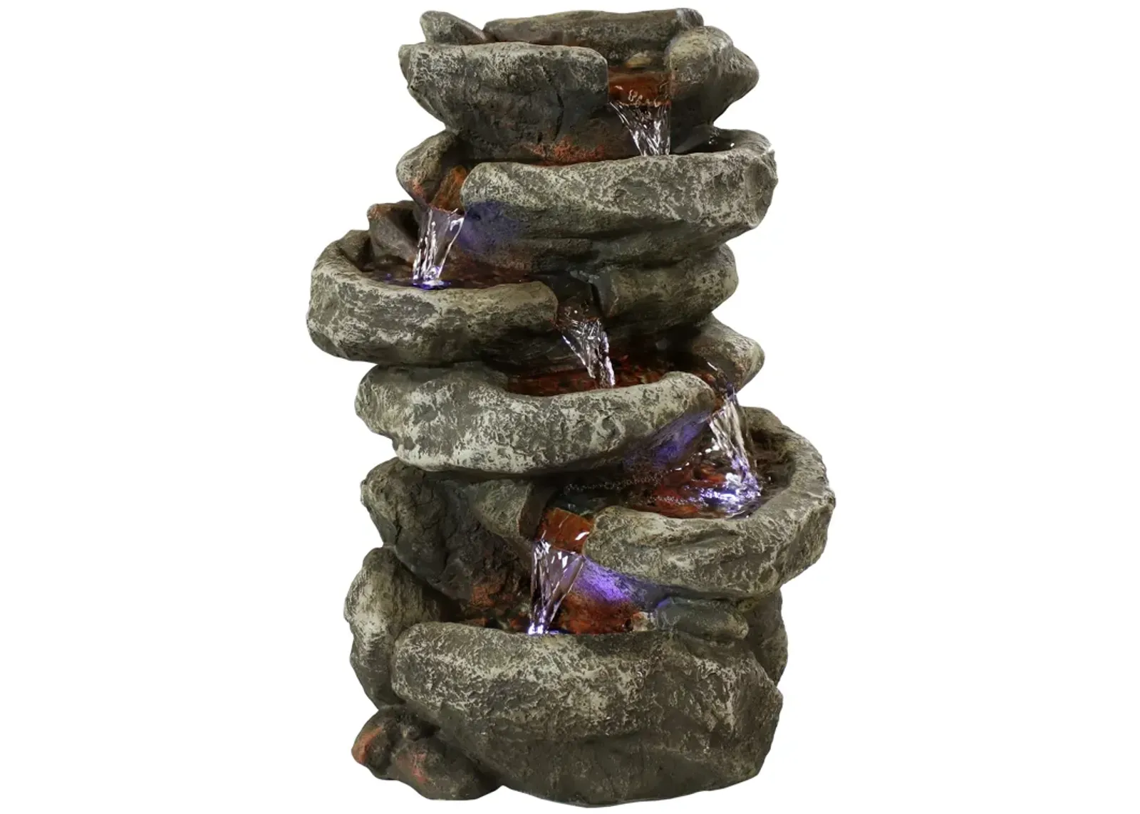 Sunnydaze Stone Falls Polyresin 6-Tier Indoor Fountain with LED - 15 in