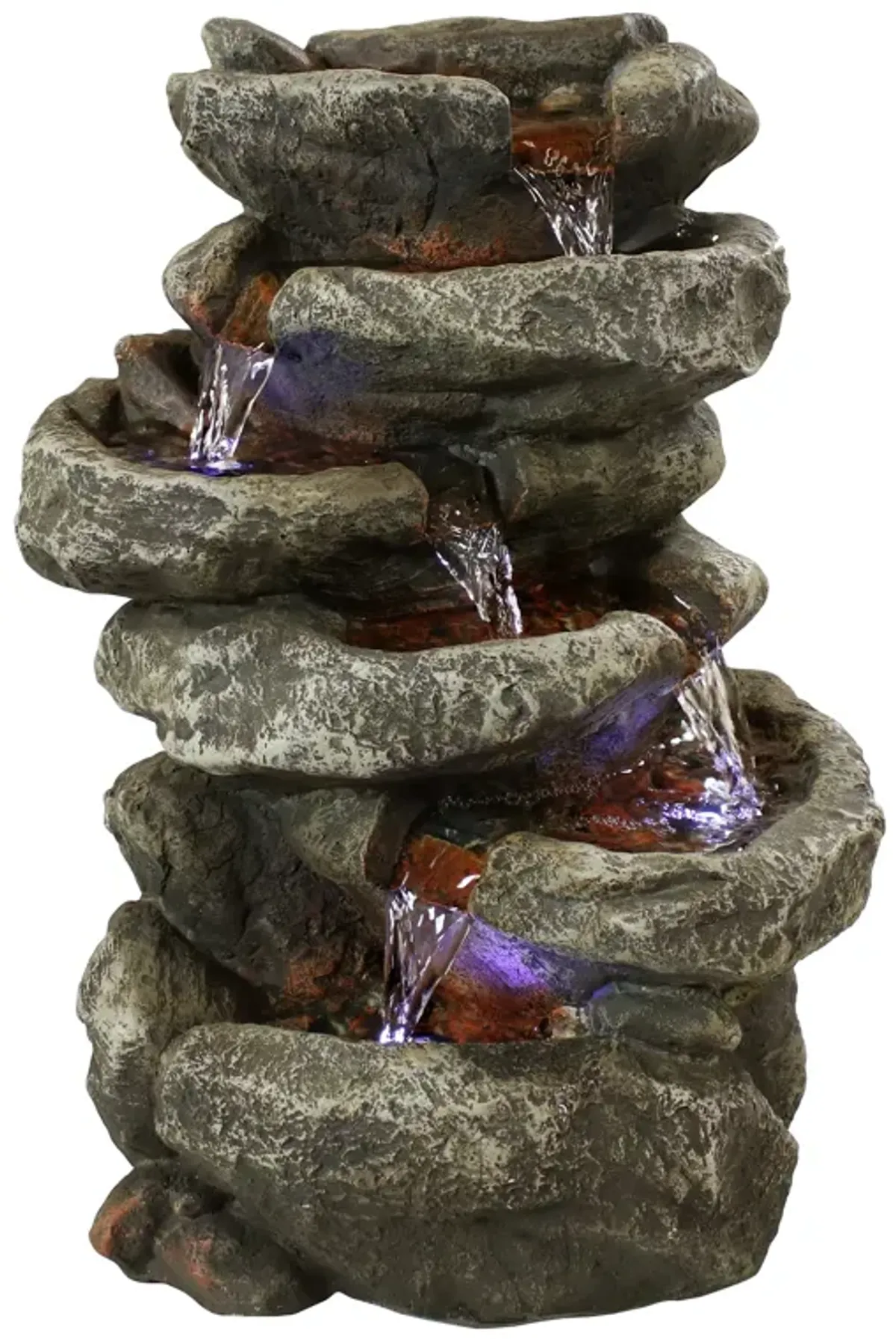 Sunnydaze Stone Falls Polyresin 6-Tier Indoor Fountain with LED - 15 in