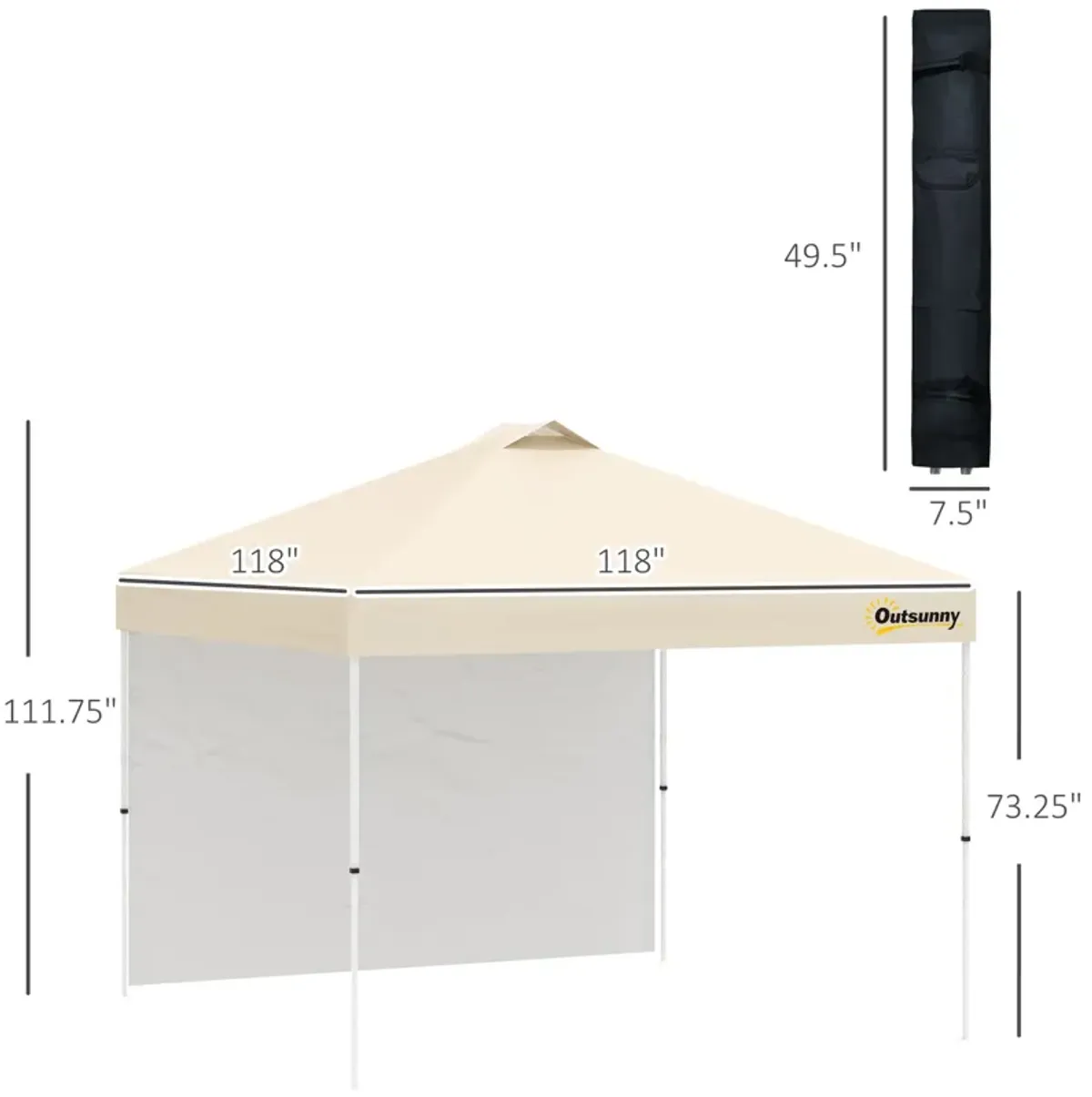 Beige Pop-Up Shelter: 10' Party Tent with Sidewall & Wheels