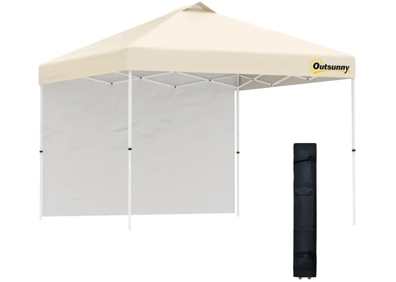 Beige Pop-Up Shelter: 10' Party Tent with Sidewall & Wheels