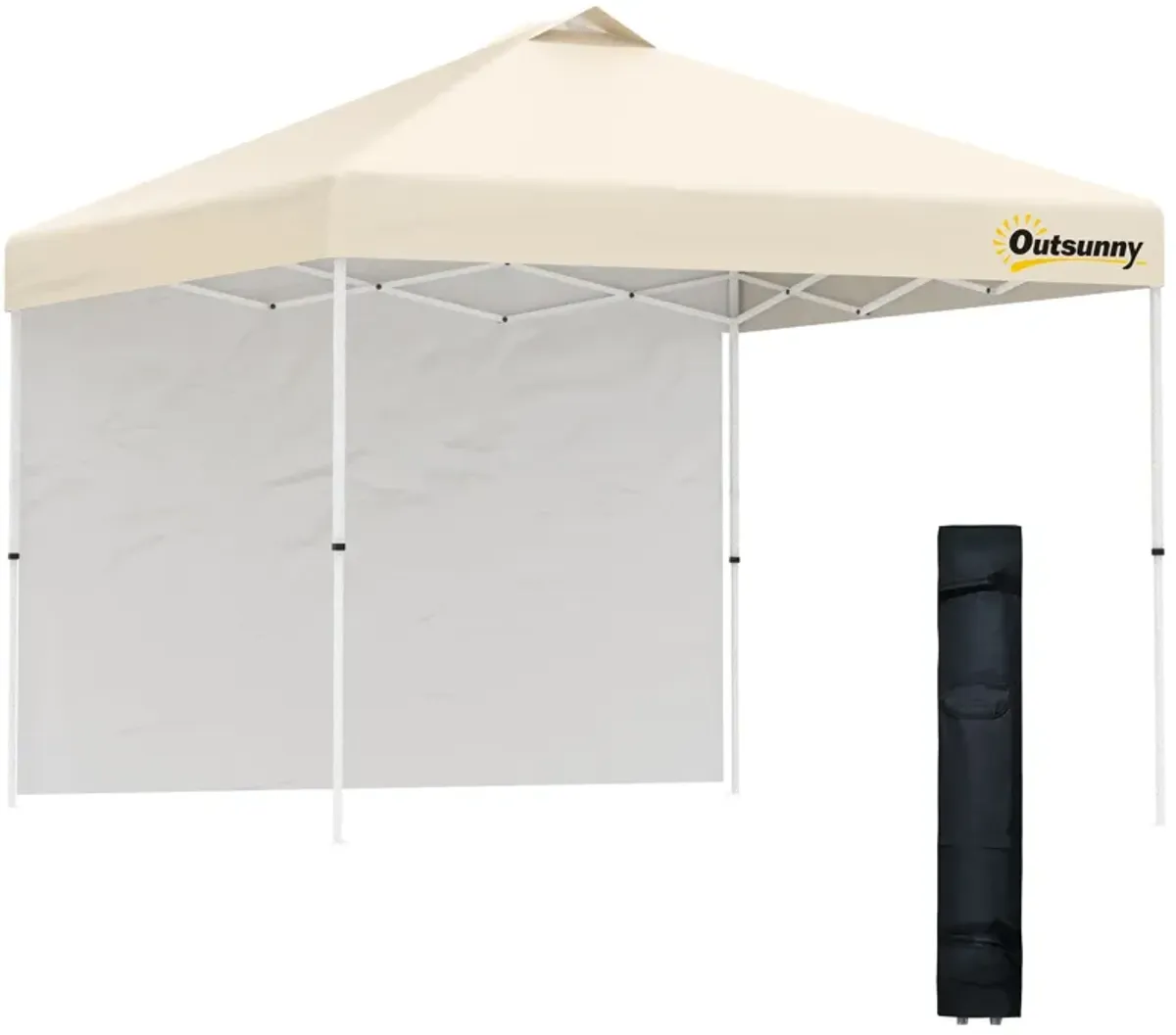 Beige Pop-Up Shelter: 10' Party Tent with Sidewall & Wheels