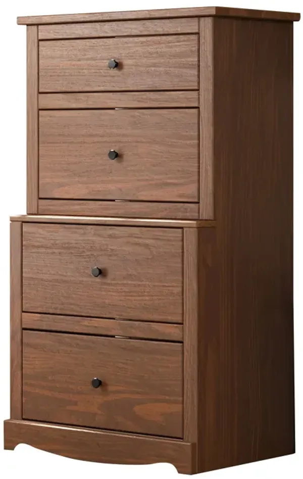 Stav Tall Dresser Chest with 4 Drawers, Plank Style, Brown Solid Wood - Benzara