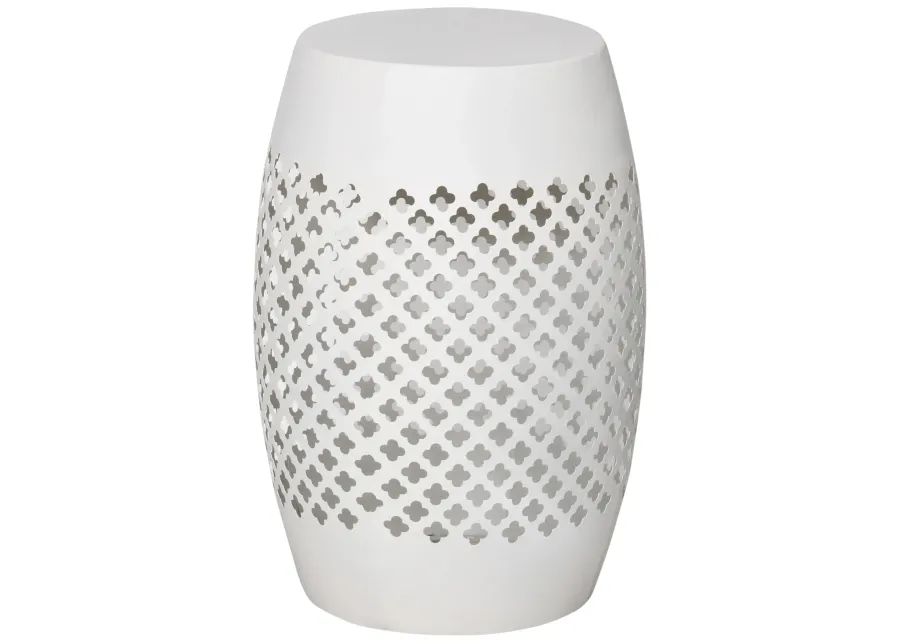 White Boho Accent: Hollow Drum Steel Side Table for Indoor/Outdoor