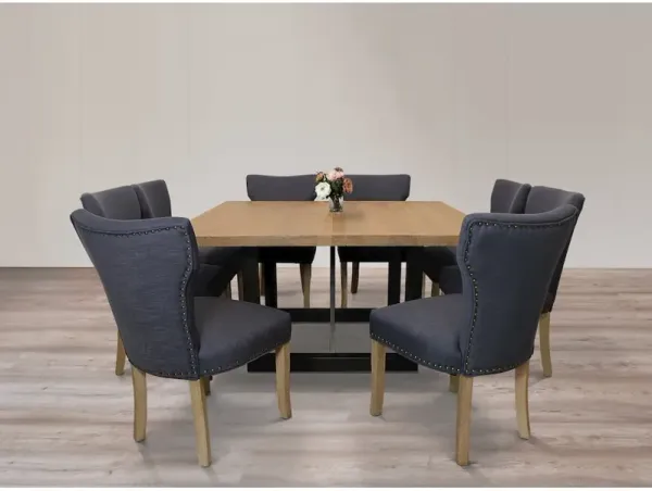 9-Piece Dining Set 8 Jill Dining Chairs in Blue Fabric Natural Legs