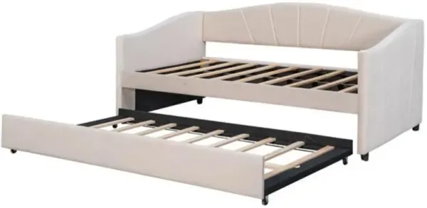 Sofa Bed with Upholstered Frame Twin Trundle and Wood Slat Support