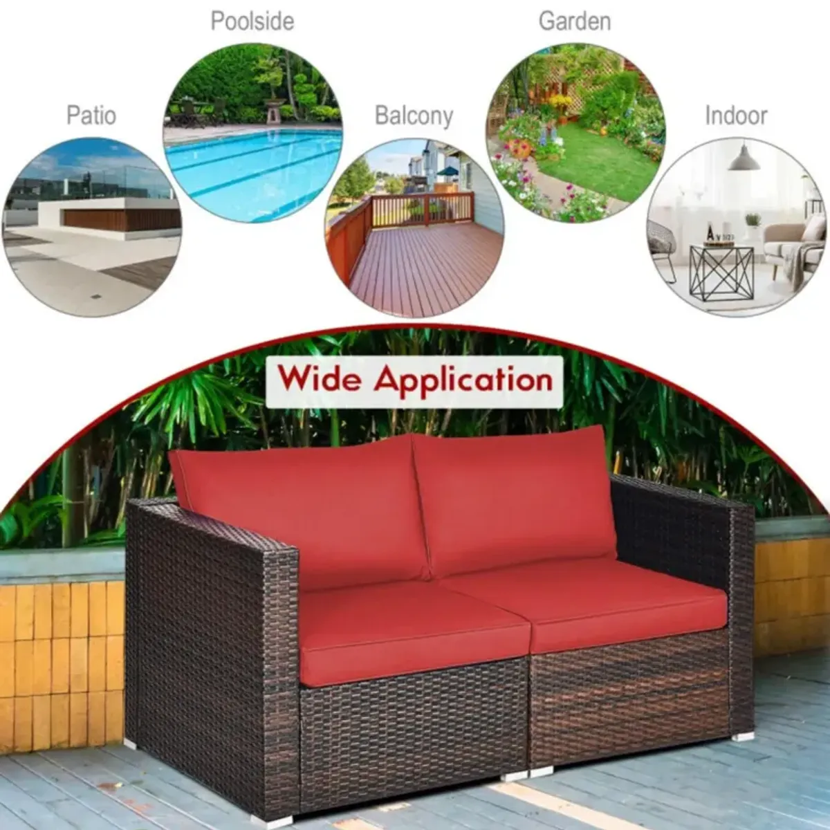 Hivvago 2PCS Patio Rattan Sectional Conversation Sofa Set